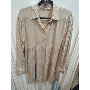 Lovestitch Bohemian Tunic Top Women's Small Checkered Tiered Long Sleeve Casual